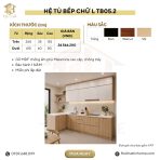 Hệ tủ bếp chữ L MDF chống ẩm phủ Melamine TB05.2 - Trắng phối Walnut nhạt