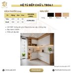 Hệ tủ bếp chữ L MDF chống ẩm phủ Melamine TB06.1 - Trắng + Walnut nhạt