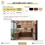 Hệ tủ bếp chữ L MDF chống ẩm phủ Melamine phối kệ trang trí TB07.1 - Trắng + Walnut đậm