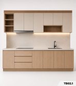 Hệ tủ bếp chữ I MDF chống ẩm phủ Melamine TB02.1 - Trắng + Walnut nhạt