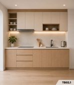 Hệ tủ bếp chữ I MDF chống ẩm phủ Melamine TB02.1 - Trắng + Walnut nhạt