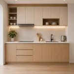 Hệ tủ bếp chữ I MDF chống ẩm phủ Melamine TB02.1 - Trắng + Walnut nhạt