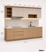 Hệ tủ bếp chữ I MDF chống ẩm phủ Melamine TB02.1 - Trắng + Walnut nhạt
