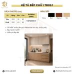 Hệ tủ bếp chữ I MDF chống ẩm phủ Melamine TB03.1 200 cm - Trắng + Walnut đậm