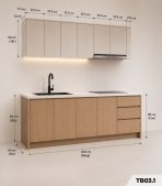 Hệ tủ bếp chữ I MDF chống ẩm phủ Melamine TB03.1 200 cm - Trắng + Walnut đậm