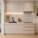 Hệ tủ bếp chữ I MDF chống ẩm phủ Melamine TB03.2 200 cm - Walnut nhạt