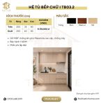 Hệ tủ bếp chữ I MDF chống ẩm phủ Melamine TB03.2 200 cm - Walnut nhạt
