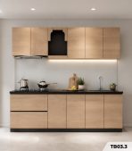 Hệ tủ bếp chữ I MDF chống ẩm phủ Melamine TB03.3 200 cm - Walnut nhạt