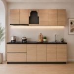 Hệ tủ bếp chữ I MDF chống ẩm phủ Melamine TB03.3 200 cm - Walnut nhạt