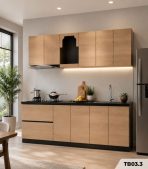 Hệ tủ bếp chữ I MDF chống ẩm phủ Melamine TB03.3 200 cm - Walnut nhạt