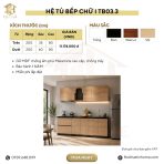Hệ tủ bếp chữ I MDF chống ẩm phủ Melamine TB03.3 200 cm - Walnut nhạt