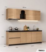 Hệ tủ bếp chữ I MDF chống ẩm phủ Melamine TB03.3 200 cm - Walnut nhạt