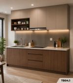 Hệ tủ bếp chữ I MDF chống ẩm phủ Melamine phối kệ trang trí TB04.1 260 cm - Vân gỗ