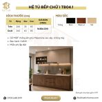 Hệ tủ bếp chữ I MDF chống ẩm phủ Melamine phối kệ trang trí TB04.1 260 cm - Vân gỗ