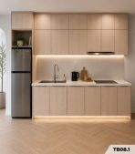 Hệ tủ bếp chữ I MDF chống ẩm phủ Melamine TB08.1 210 cm - Walnut nhạt