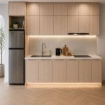 Hệ tủ bếp chữ I MDF chống ẩm phủ Melamine TB08.1 210 cm - Walnut nhạt