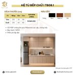 Hệ tủ bếp chữ I MDF chống ẩm phủ Melamine TB08.1 210 cm - Walnut nhạt