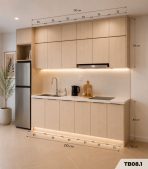 Hệ tủ bếp chữ I MDF chống ẩm phủ Melamine TB08.1 210 cm - Walnut nhạt