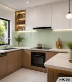 Kính sơn màu ốp bếp HTC 201 - Xanh lá nhạt