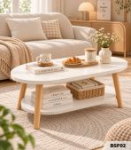Bàn Trà Oval 2 Tầng – Bàn Sofa Phòng Khách, Chân Gỗ, Kệ Lưu Trữ BSF02.3 - 100x50x42cm - Ảnh 3