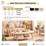 Bàn Trà Oval 2 Tầng – Bàn Sofa Phòng Khách, Chân Gỗ, Kệ Lưu Trữ BSF02.3 - 100x50x42cm