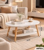 Bàn Trà Oval 2 Tầng – Bàn Sofa Phòng Khách, Chân Gỗ, Kệ Lưu Trữ BSF02.1 - 60x40x42cm
