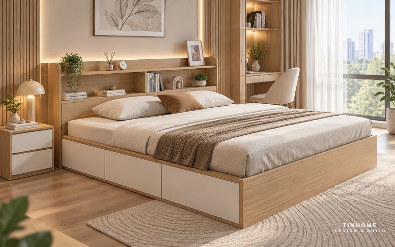 Giường ngủ gỗ công nghiệp có ngăn kéo
