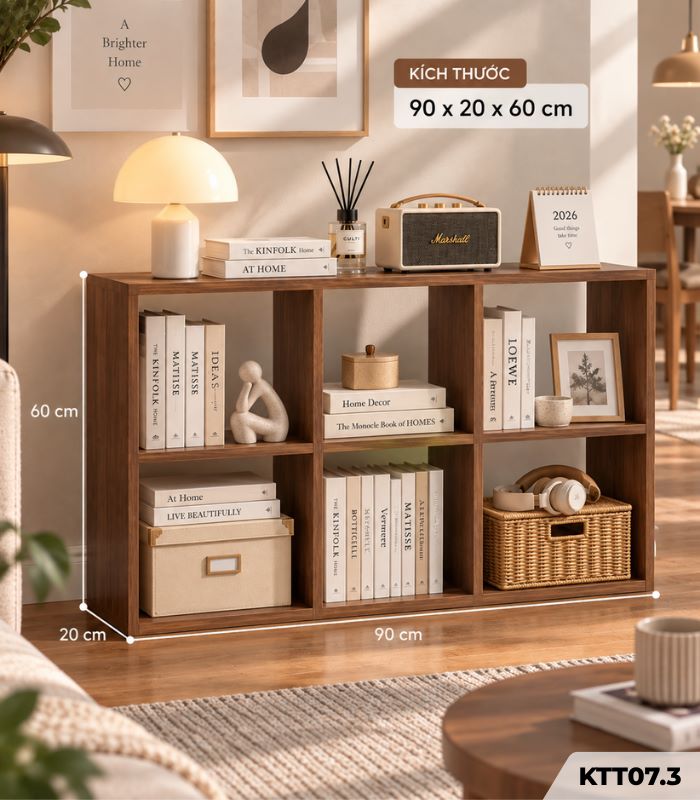 Kệ Sách Gỗ Tổ Ong – Kệ Vuông Lắp Ghép Đa Năng Trang Trí, Lưu Trữ KTT07.3 - 6 Ô