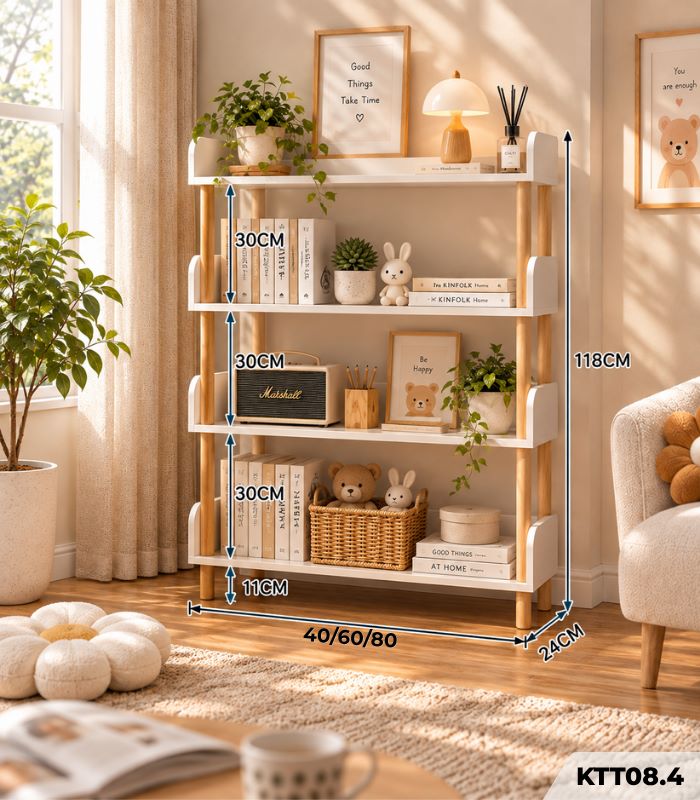 Kệ Sách Đa Năng 4 Tầng – Kệ Để Đồ, Kệ Trang Trí Tiết Kiệm Không Gian KTT08.3