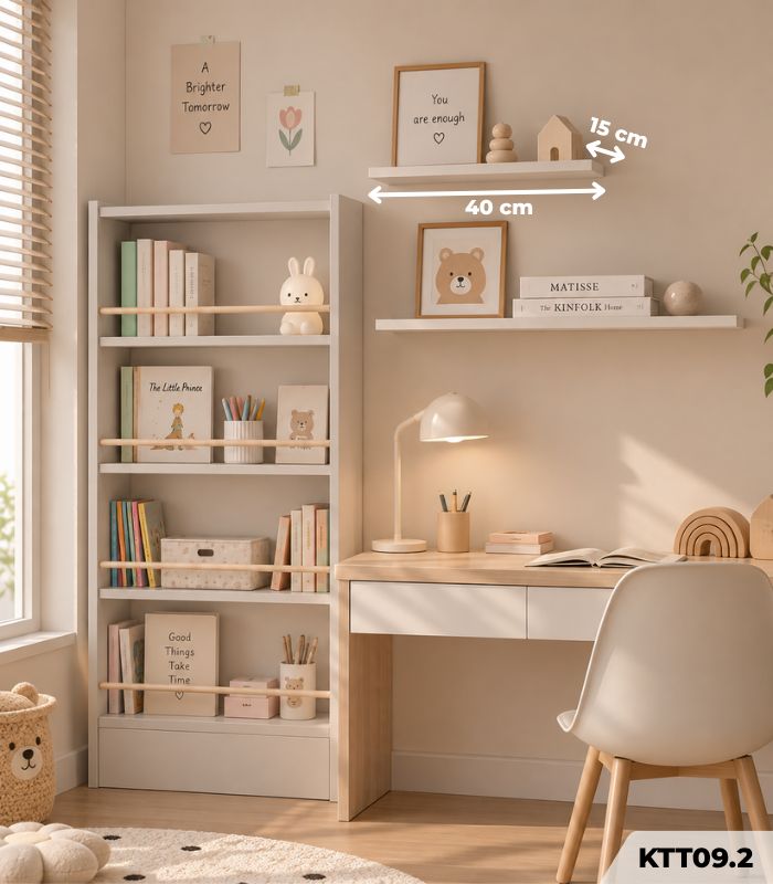 Kệ Gỗ Treo Tường 40x15cm – Kệ Trang Trí Không Cần Khoan, Thanh Ngang Treo Tường KTT09.2