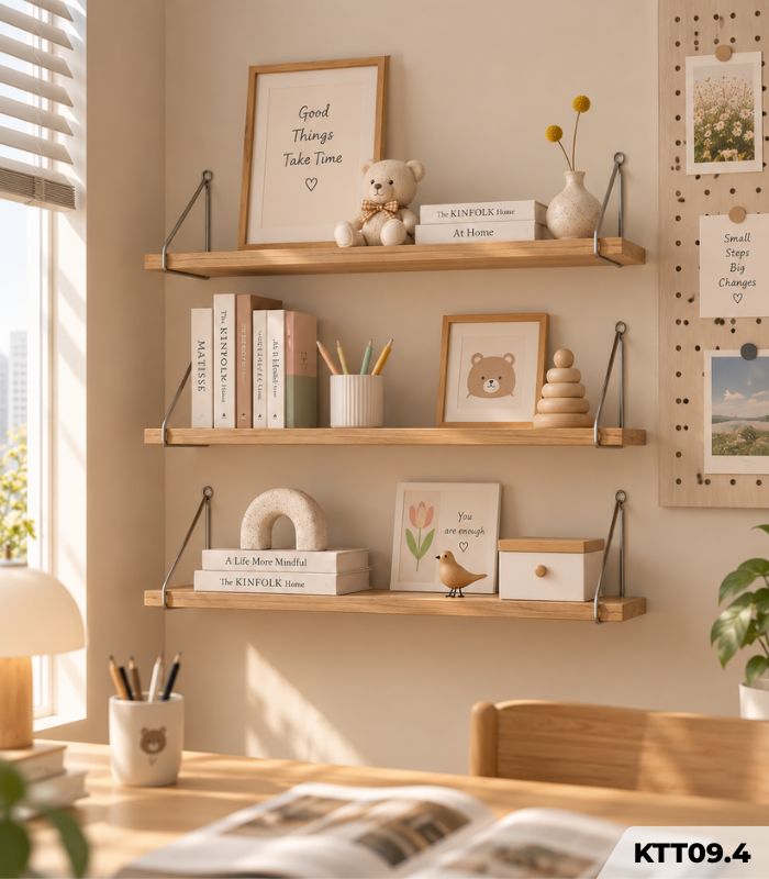 Kệ Gỗ Treo Tường 60x15cm – Kệ Trang Trí Không Cần Khoan, Thanh Ngang Treo Tường KTT09.4