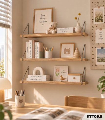 Kệ Gỗ Treo Tường 80x15cm – Kệ Trang Trí Không Cần Khoan, Thanh Ngang Treo Tường KTT09.5