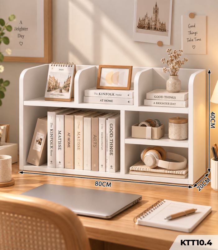 Kệ Sách Để Bàn 80x20x40cm – Kệ Trang Trí Bàn Làm Việc, Góc Học Tập Đa Năng KTT10.4