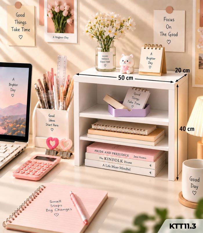 Kệ Sách Gỗ Để Bàn – Kệ Lắp Ghép Đa Năng, Kệ Trang Trí Bàn Học KTT11.3 - 3 Tầng