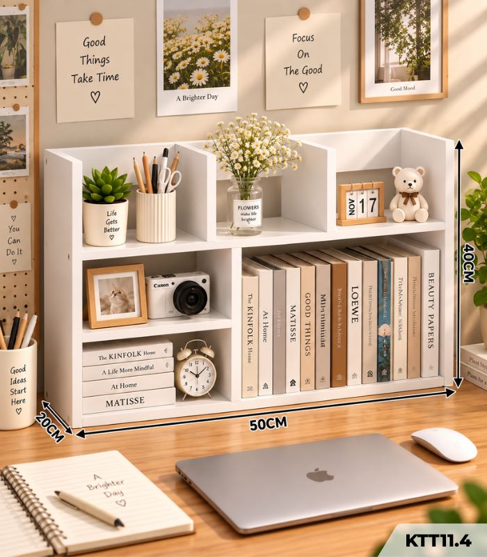 Kệ Sách Gỗ Để Bàn – Kệ Lắp Ghép Đa Năng, Kệ Trang Trí Bàn Học KTT11.4 - 6 Tầng