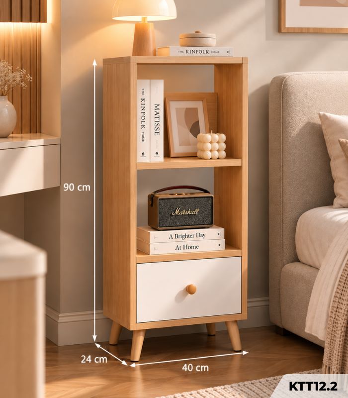 Kệ Sách Gỗ Nhiều Tầng – Kệ Để Sàn Lắp Ghép, Kệ Trang Trí MDF Phủ Melamine KTT12.2 - Kệ Sách Gỗ 3 Tầng
