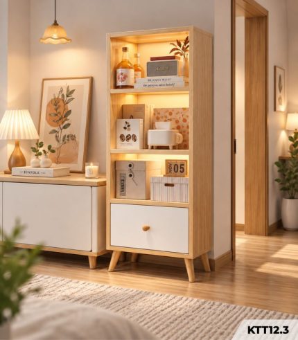 Kệ Sách Gỗ Nhiều Tầng – Kệ Để Sàn Lắp Ghép, Kệ Trang Trí MDF Phủ Melamine KTT12.3 - Kệ Sách Gỗ 4 Tầng