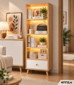 Kệ Sách Gỗ Nhiều Tầng – Kệ Để Sàn Lắp Ghép, Kệ Trang Trí MDF Phủ Melamine KTT12.4 - Kệ Sách Gỗ 5 Tầng