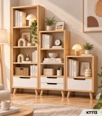Kệ Sách Gỗ Nhiều Tầng – Kệ Để Sàn Lắp Ghép, Kệ Trang Trí MDF Phủ Melamine KTT13.4 - Kệ Sách Gỗ 5 Tầng - Ảnh 3