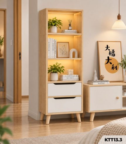 Kệ Sách Gỗ Nhiều Tầng – Kệ Để Sàn Lắp Ghép, Kệ Trang Trí MDF Phủ Melamine KTT13.3 - Kệ Sách Gỗ 4 Tầng