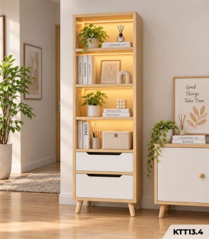 Kệ Sách Gỗ Nhiều Tầng – Kệ Để Sàn Lắp Ghép, Kệ Trang Trí MDF Phủ Melamine KTT13.4 - Kệ Sách Gỗ 5 Tầng