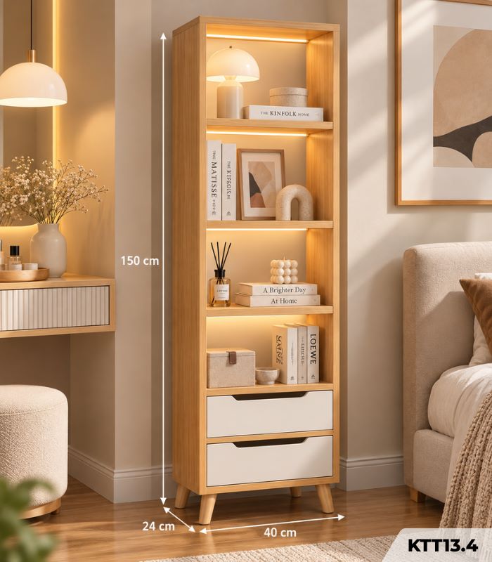 Kệ Sách Gỗ Nhiều Tầng – Kệ Để Sàn Lắp Ghép, Kệ Trang Trí MDF Phủ Melamine KTT13.4 - Kệ Sách Gỗ 5 Tầng
