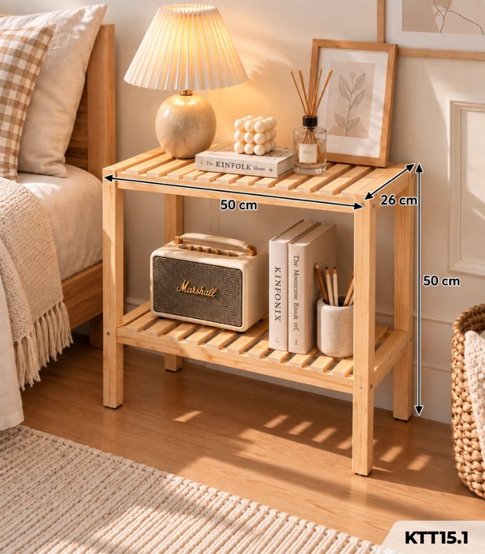 Kệ Gỗ Decor Trang Trí 2 Tầng 50cm KTT15.1 - Vân gỗ nhạt