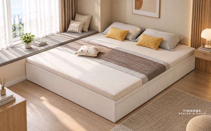 Mẫu giường gỗ công nghiệp hiện đại, tối giản