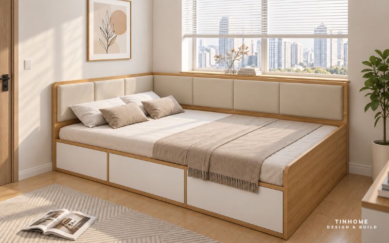 Mẫu giường gỗ công nghiệp phong cách Nhật Bản