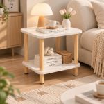 Tab Đầu Giường 2 Tầng – Bàn Trà Vuông, Kệ Để Đồ Chân Gỗ Đa Năng TDG01.1