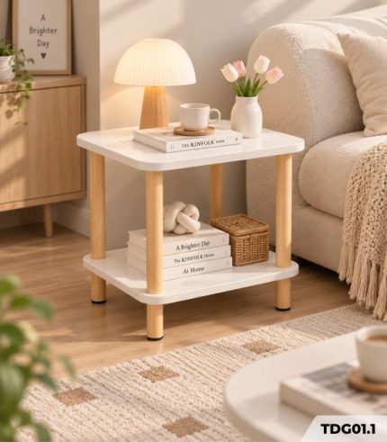 Tab Đầu Giường 2 Tầng – Bàn Trà Vuông, Kệ Để Đồ Chân Gỗ Đa Năng TDG01.1