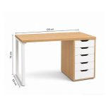 Bàn làm việc IKEA 1 Tủ LBV95.3 120×60 – Trắng + Vân gỗ nhạt