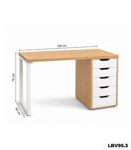 Bàn làm việc IKEA 1 Tủ LBV95.3 120×60 – Trắng + Vân gỗ nhạt