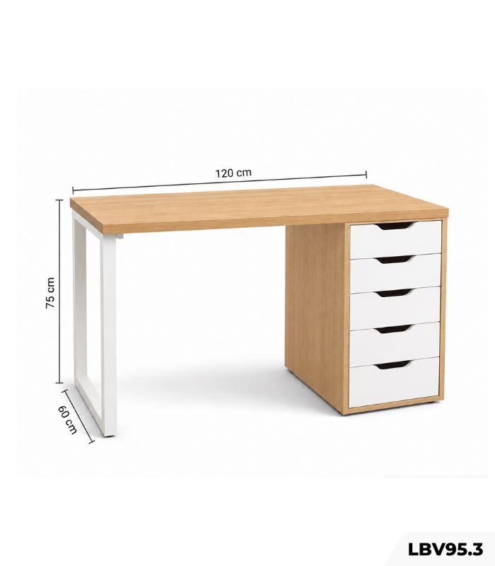 Bàn làm việc IKEA 1 Tủ LBV95.3 120×60 – Trắng + Vân gỗ nhạt